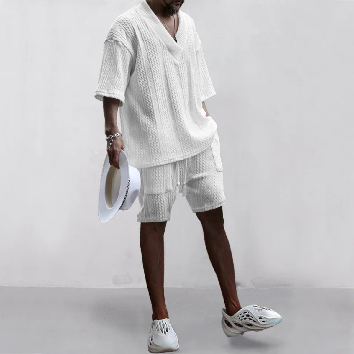 The Glenhurst Ridge Men’s Breathable Summer Knitted Set – Polo Shirt & Shorts