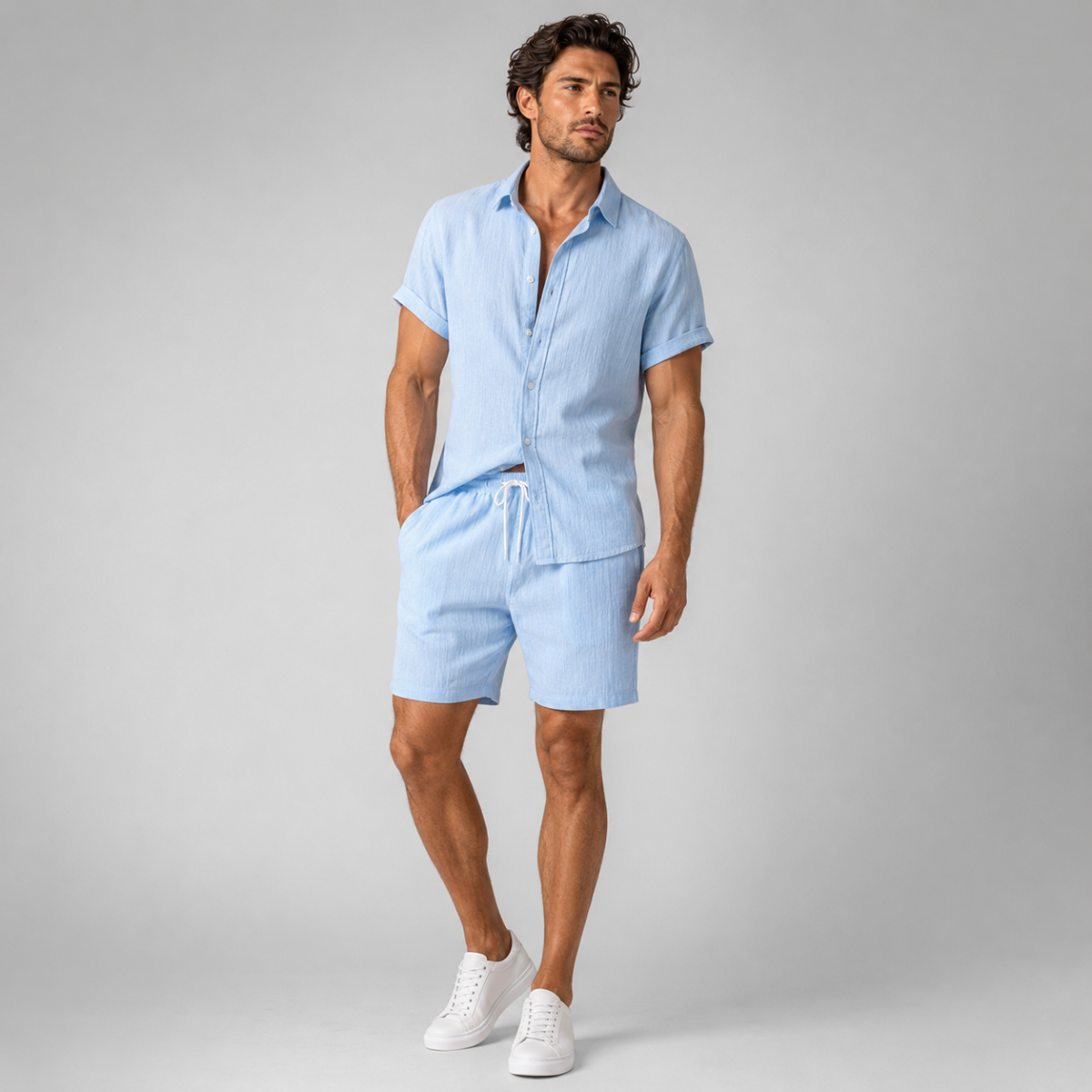 The Glenridge Park Men’s Lightweight Co-Ord Set – Button-Up Shirt & Drawstring Shorts