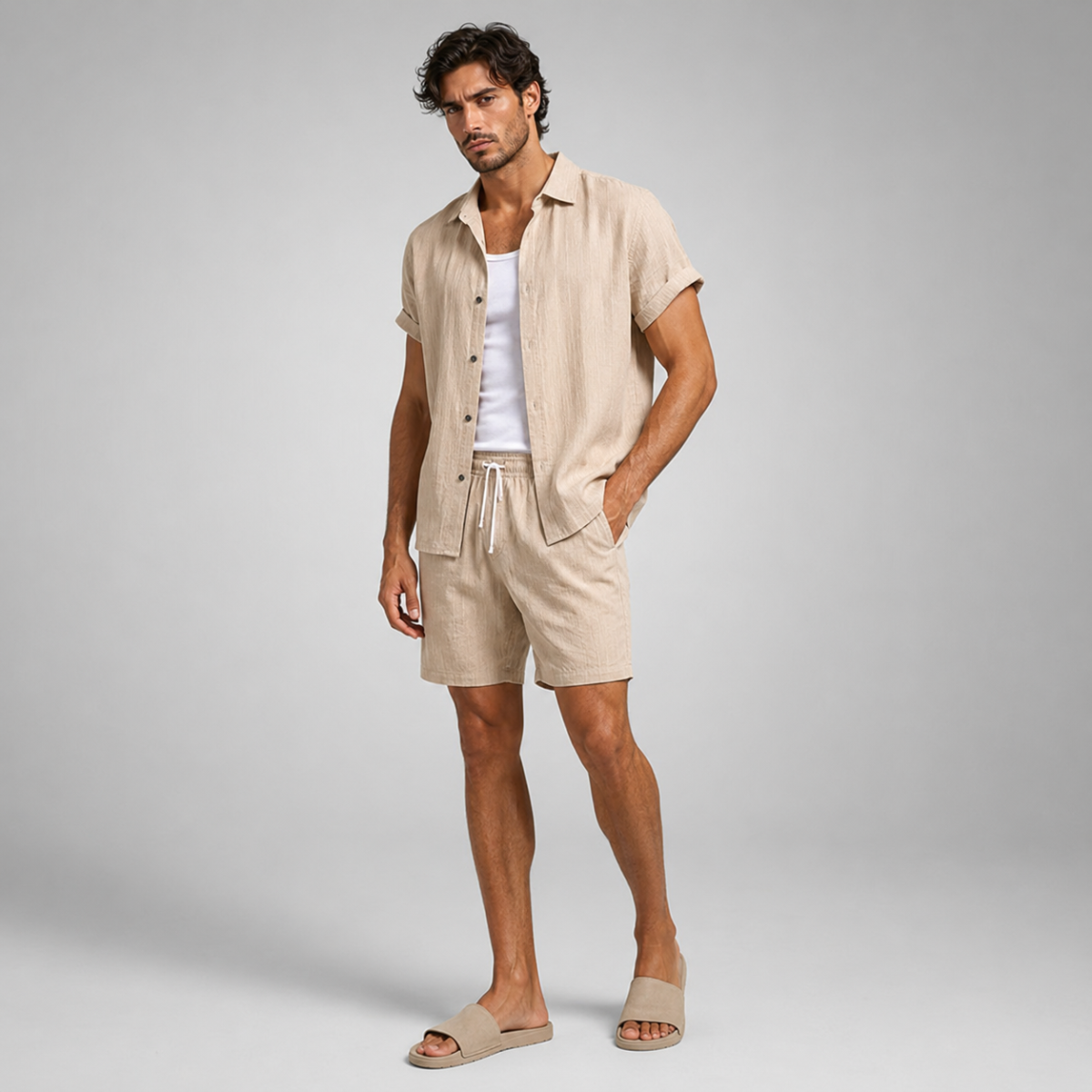 The Hillcrest Park Men’s Casual Co-Ord Set – Button-Up Shirt & Drawstring Shorts
