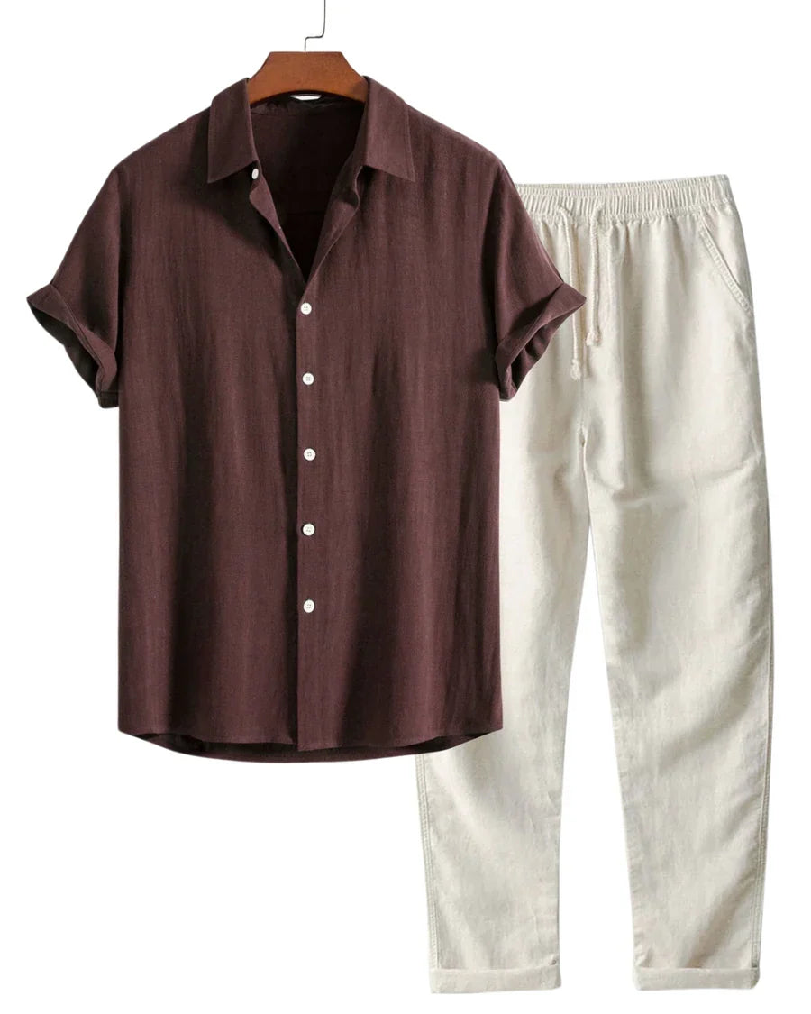 The Brentwood Men's Short Sleeve Linen Shirt & Drawstring Pants Set