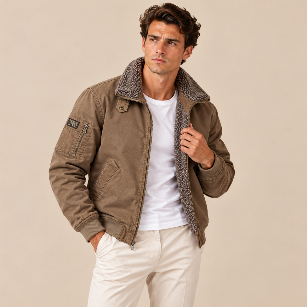 The Wareham Men’s Shearling Line Winter Bomber Jacket