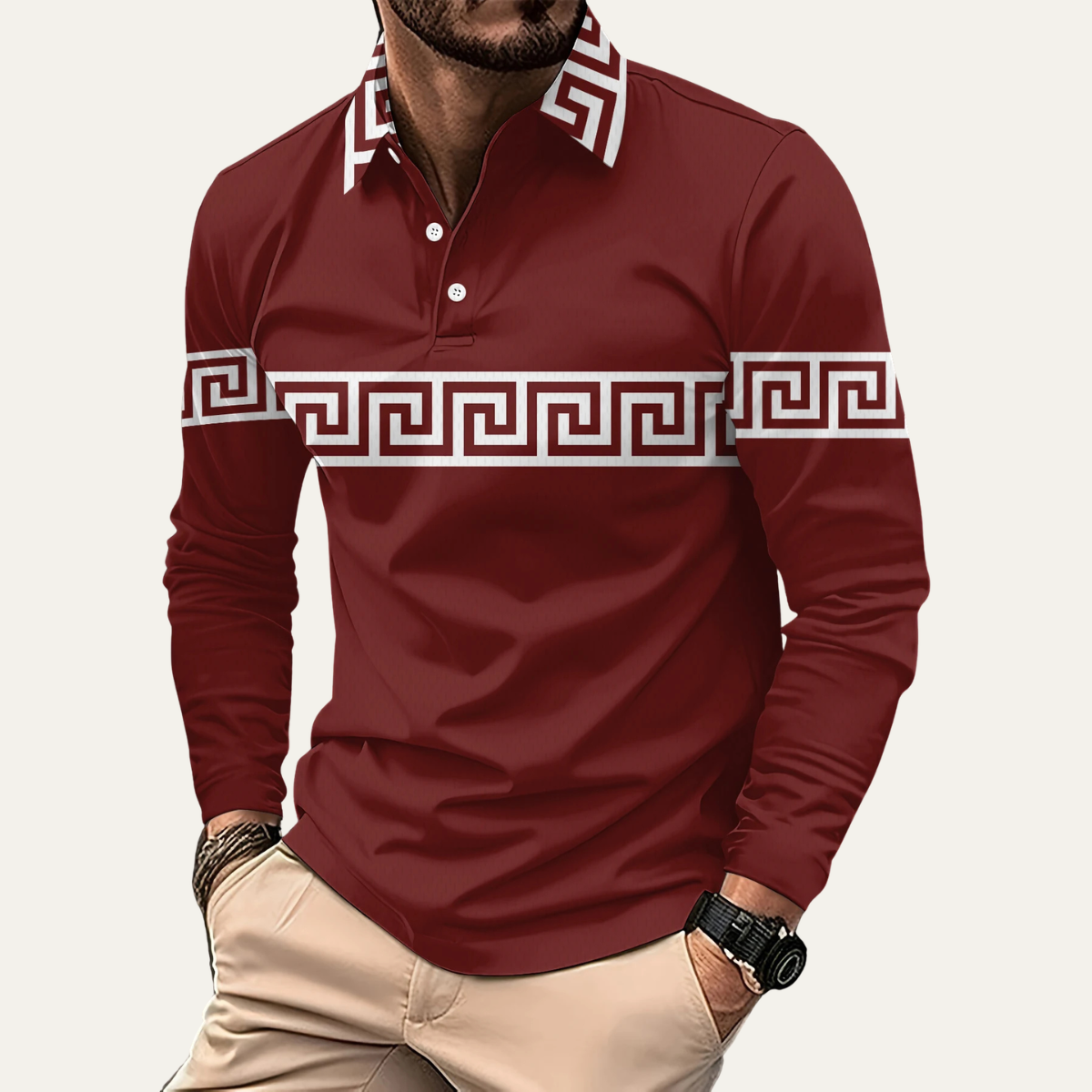 The Canazei Men’s Greek Key Print Casual Lightweight Polo Shirt