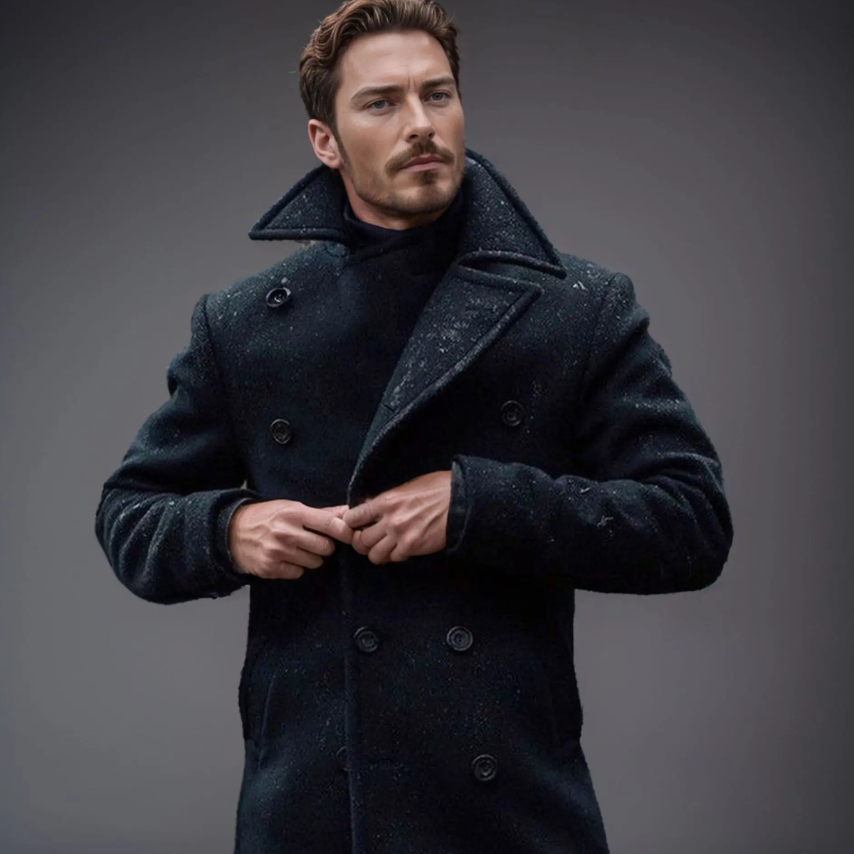 The Buckingham Men’s Warm Winter  Double Breasted Wool Peacoat – Black