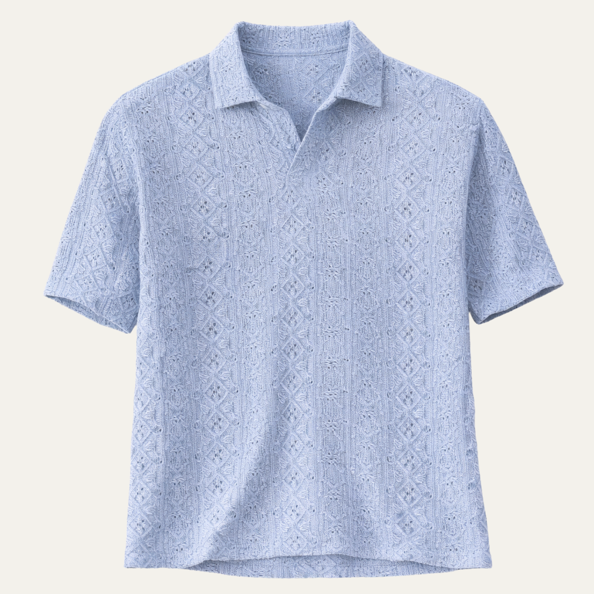 The Brookstone Men’s Crochet Knit Short Sleeve Polo Shirt – Light Blue