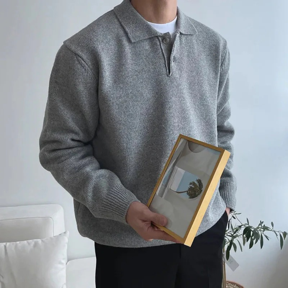 The Lichfield Men's Tailored Grey Casual Polo Sweater