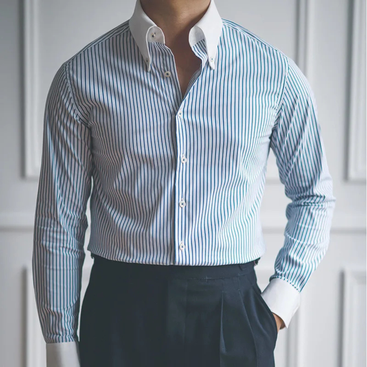 The Posillipo Men’s Classic Blue Stripe Dress Shirt