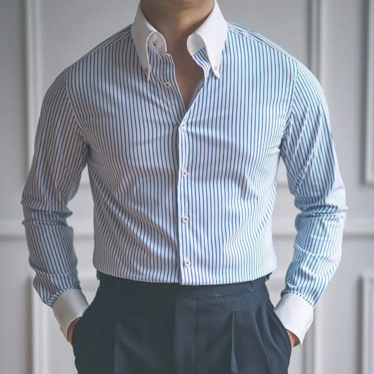 The Posillipo Men’s Classic Blue Stripe Dress Shirt