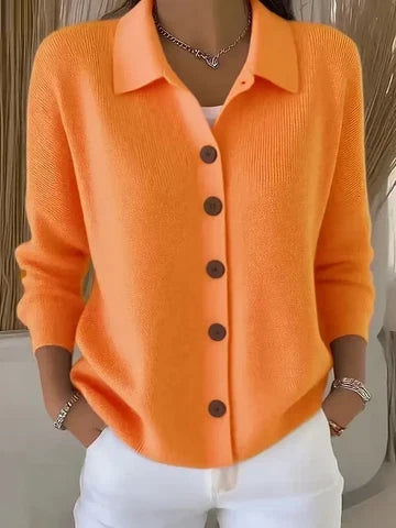 Women's V Neck Cardigan with Collared Neckline