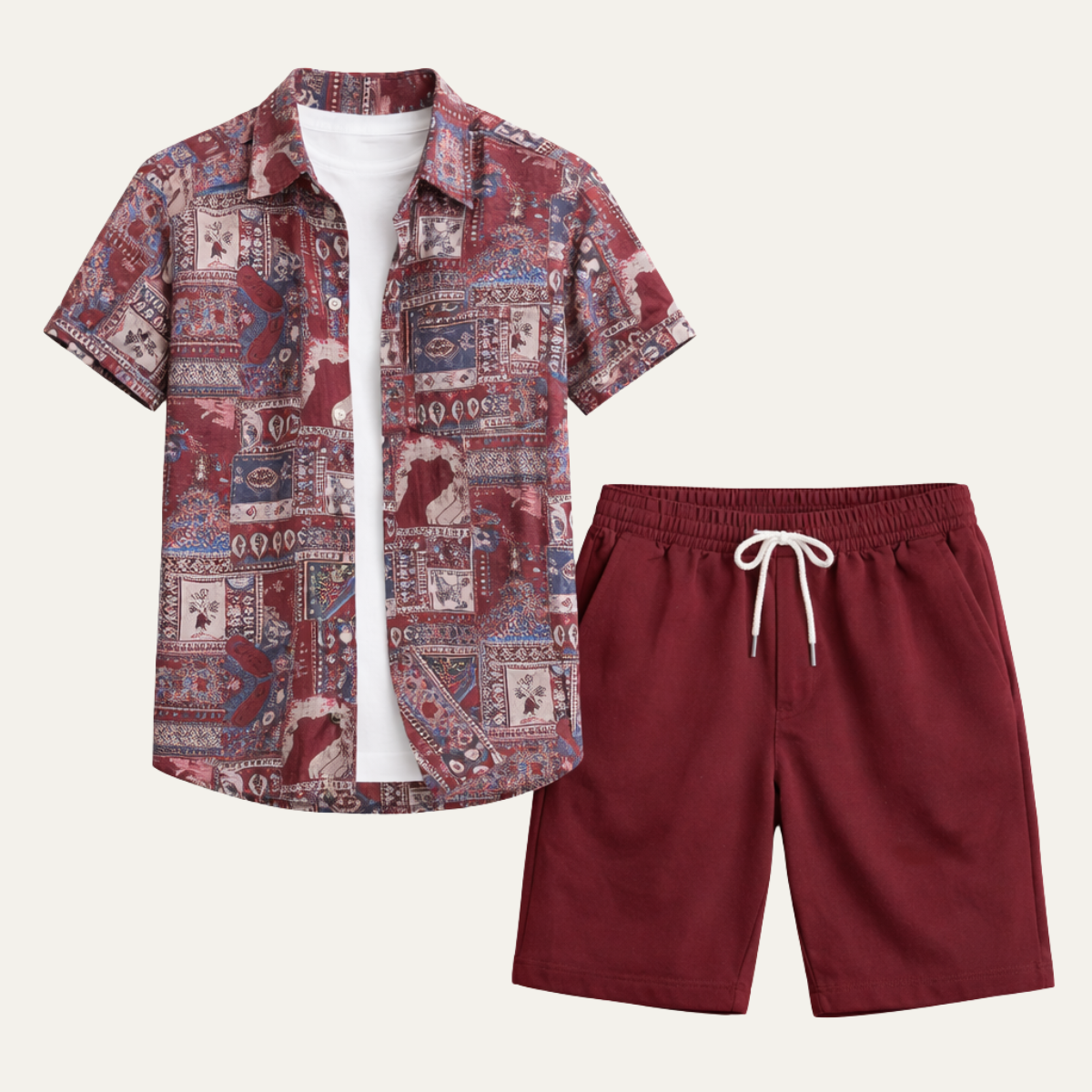 The Brooklawn Men’s Vintage Print Set – Shirt & Shorts