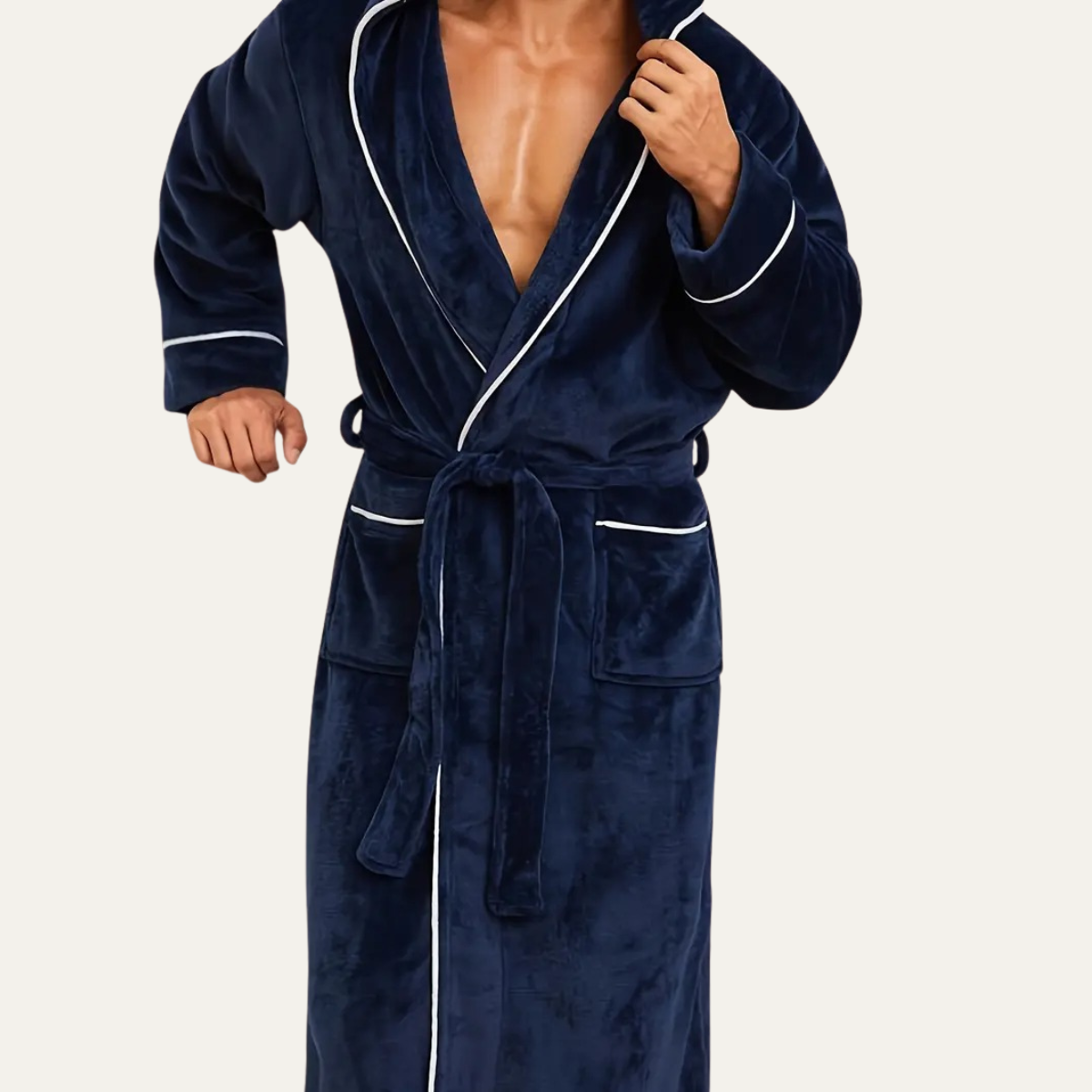 The Kenilworth Men's Hooded Fleece Long Bathrobe with Belt