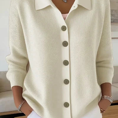 Women's V Neck Cardigan with Collared Neckline