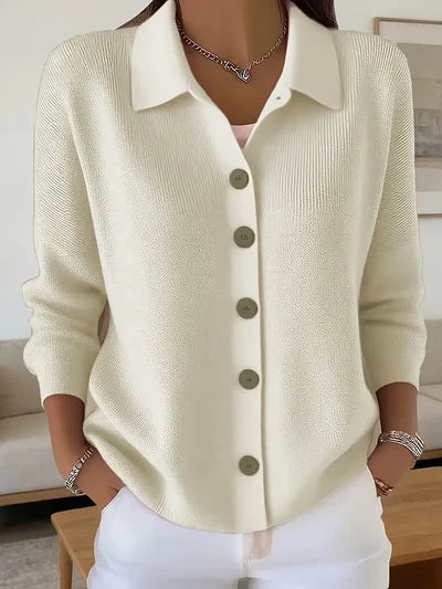 Women's V Neck Cardigan with Collared Neckline
