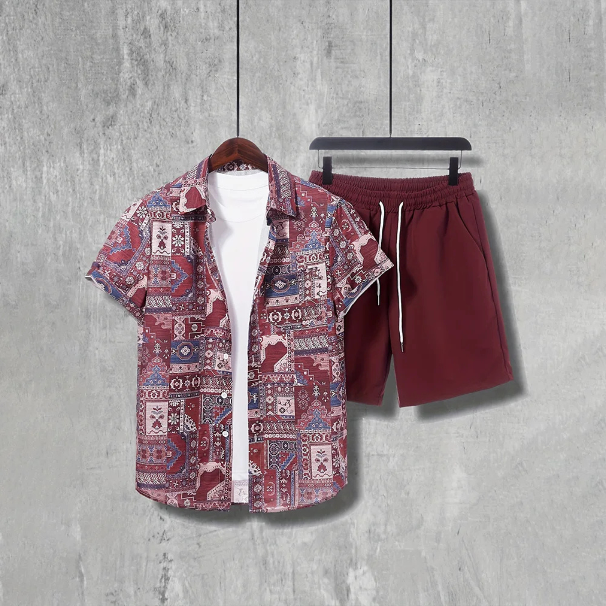The Brooklawn Men’s Vintage Print Set – Shirt & Shorts