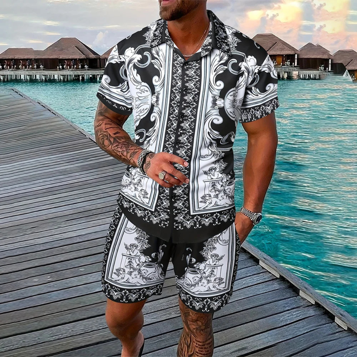 The Brooklawn Men’s Vintage Print Set – Shirt & Shorts