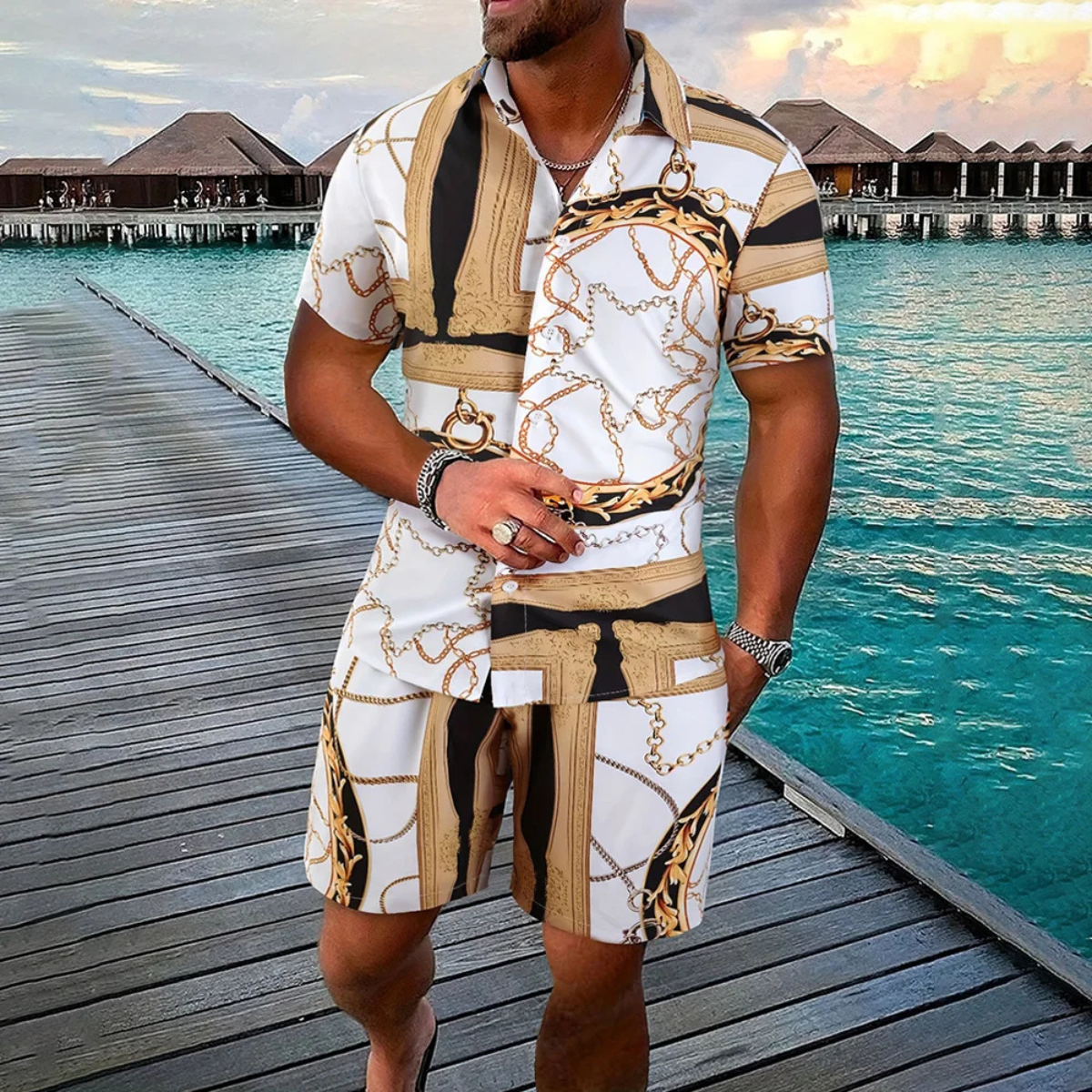 The Brooklawn Men’s Vintage Print Set – Shirt & Shorts