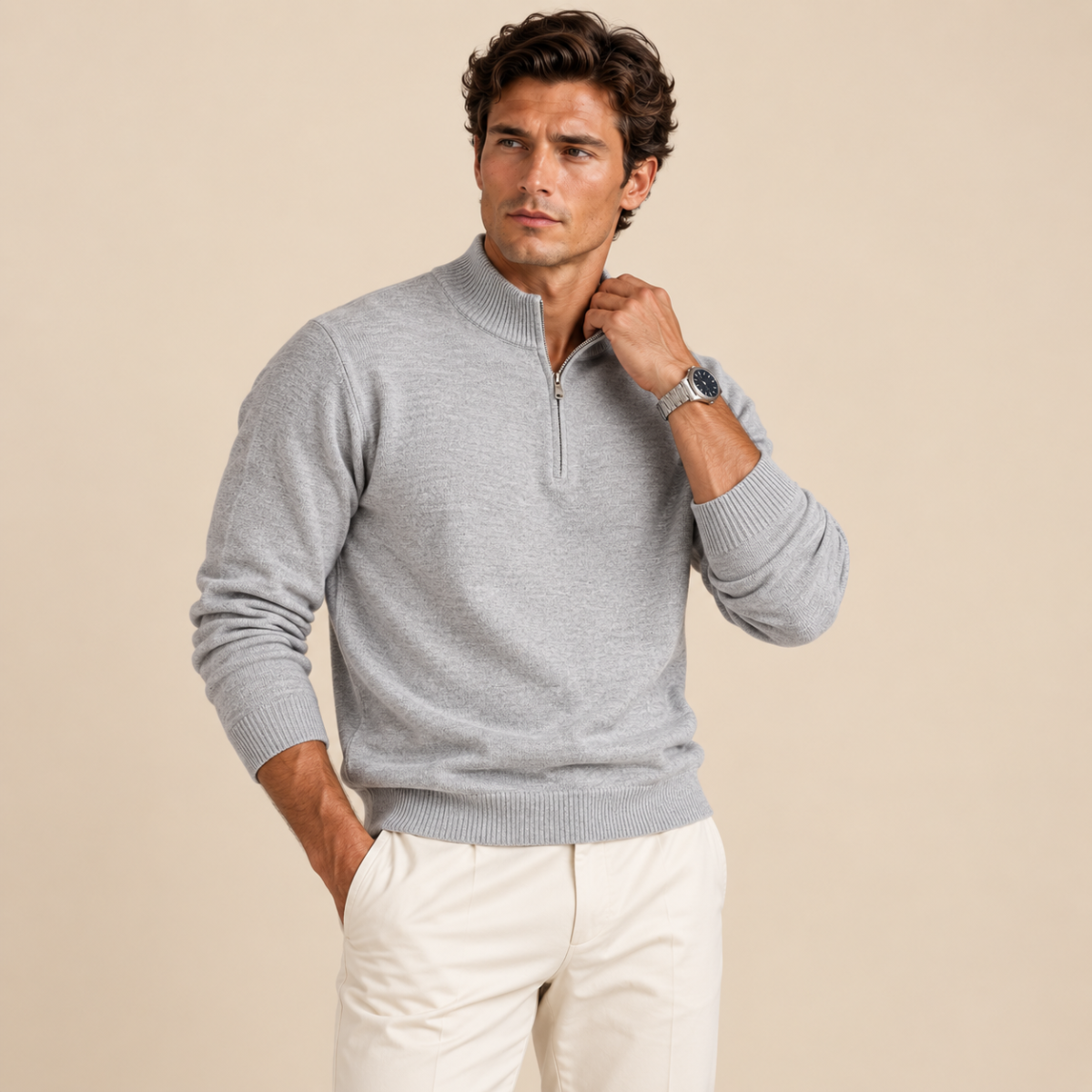 The Brookline Ridge Men's Classic Mock Neck Half Zip Cashmere Sweater