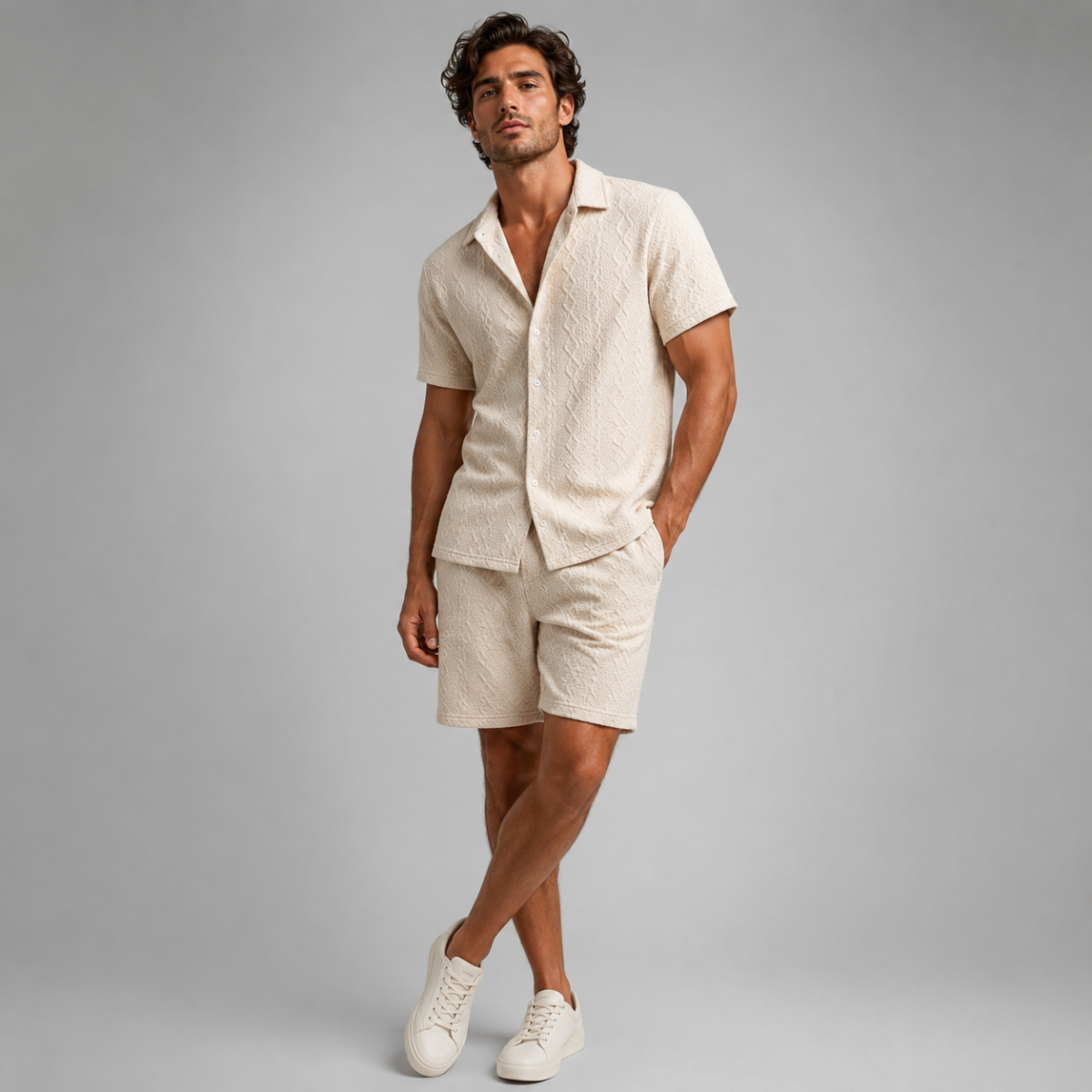 The Meadowridge Men’s Textured Summer Co-Ord Set Shirt & Shorts