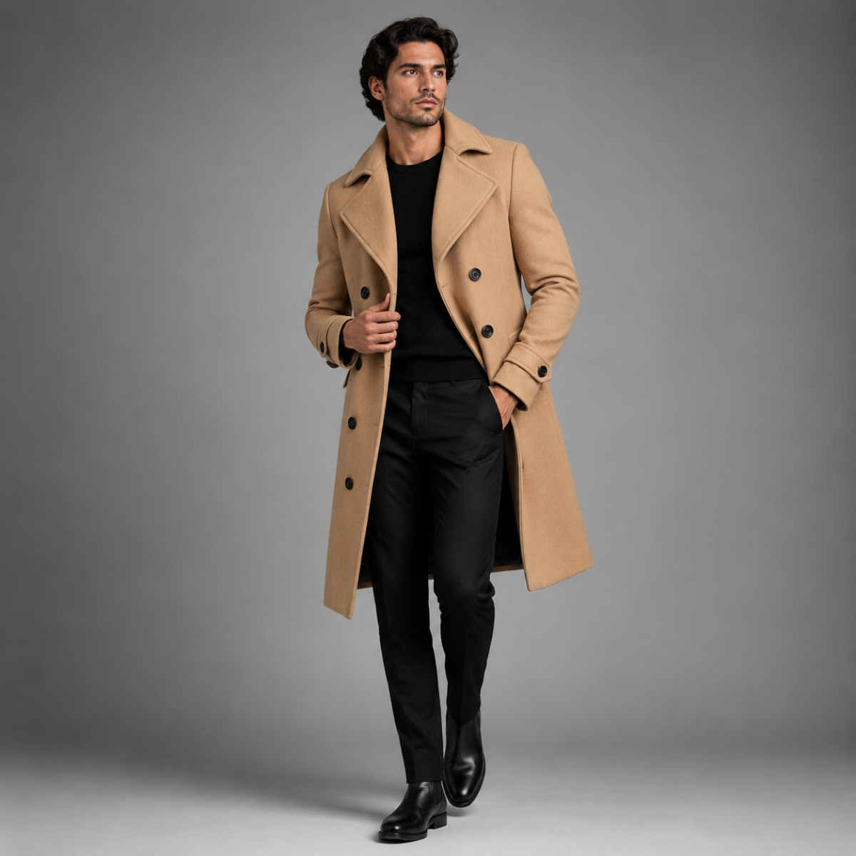 The Vicenza Men's Long Double Breasted Wool Trench Coat