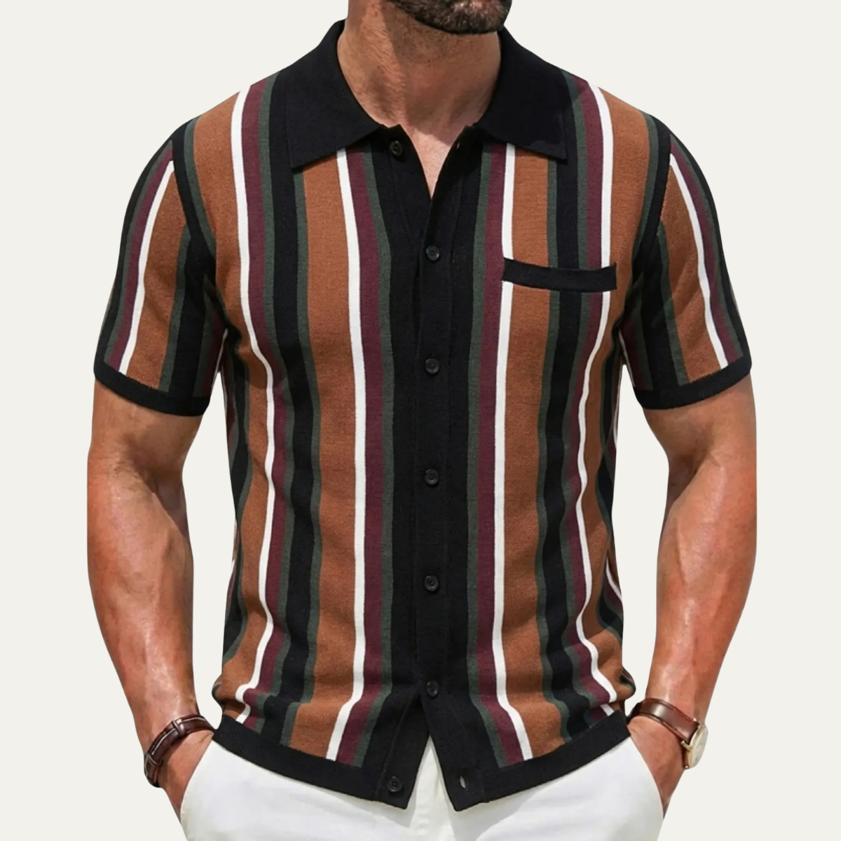 The San Gimignano Men’s Retro Striped Knit Trendy Polo Shirt