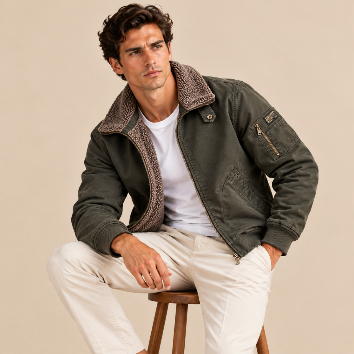 The Wareham Men’s Shearling Line Winter Bomber Jacket