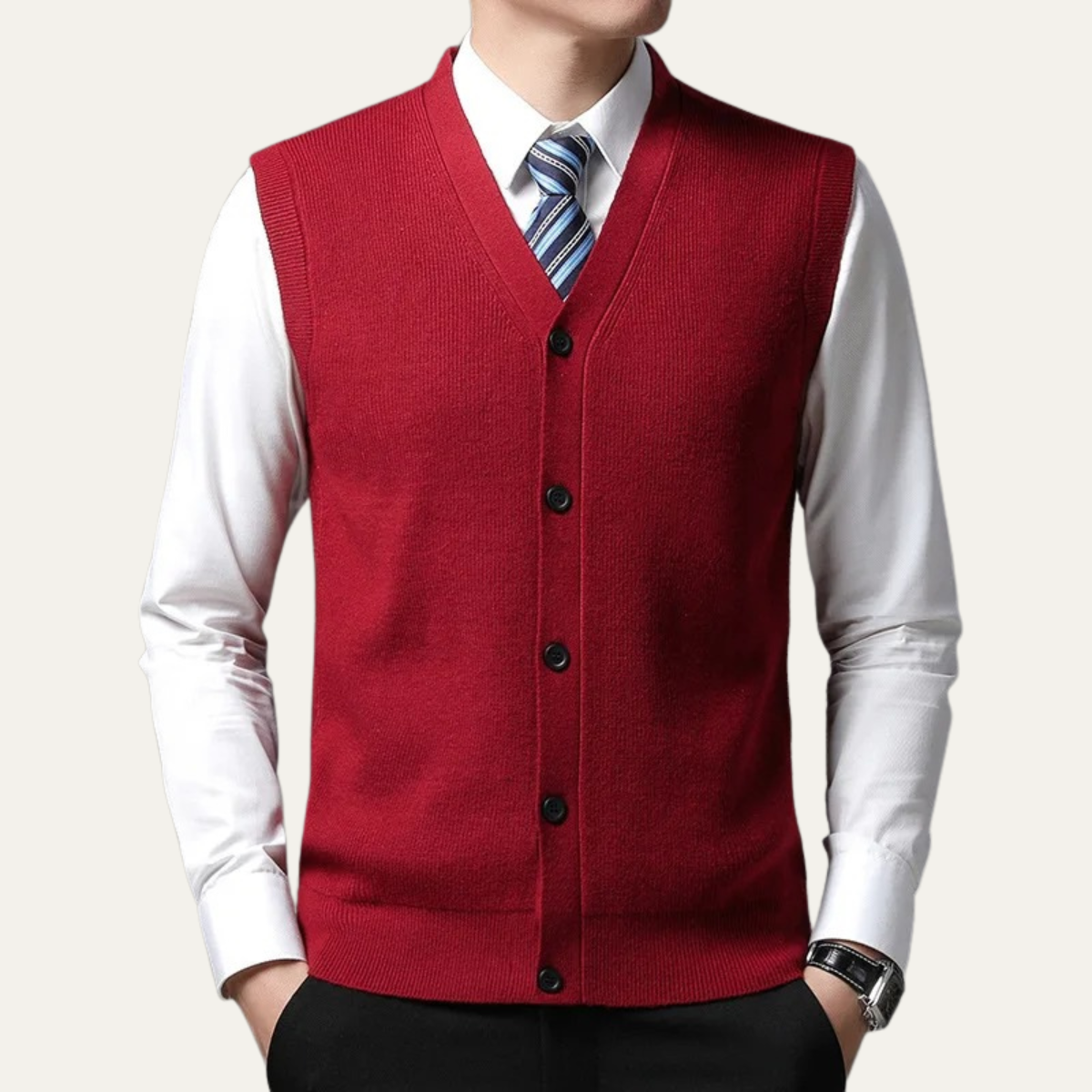 Men's Sweater Vest Blue Button Up V Neck