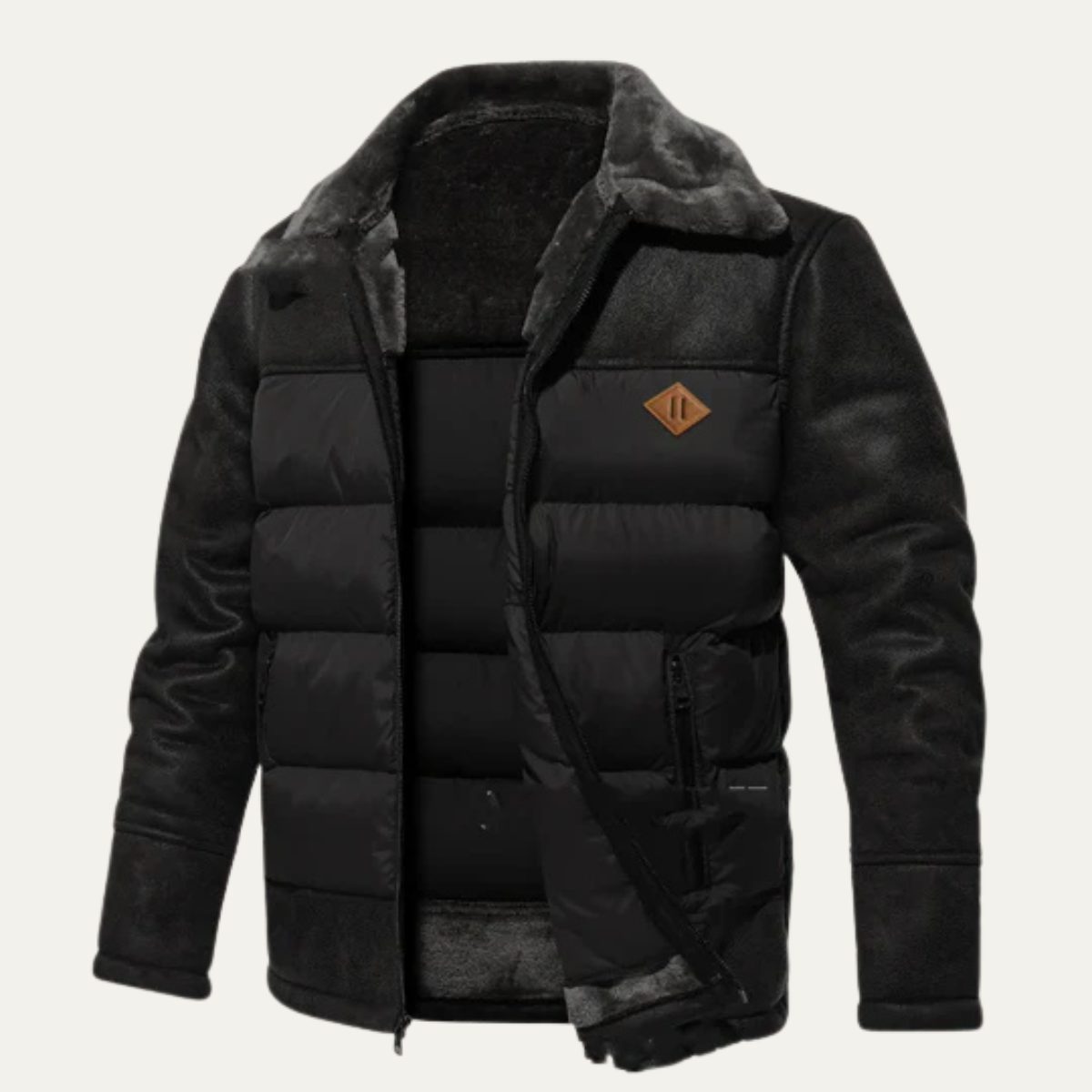The Oakwell Men’s Winter Quilted Front with Faux Leather Jacket Piece