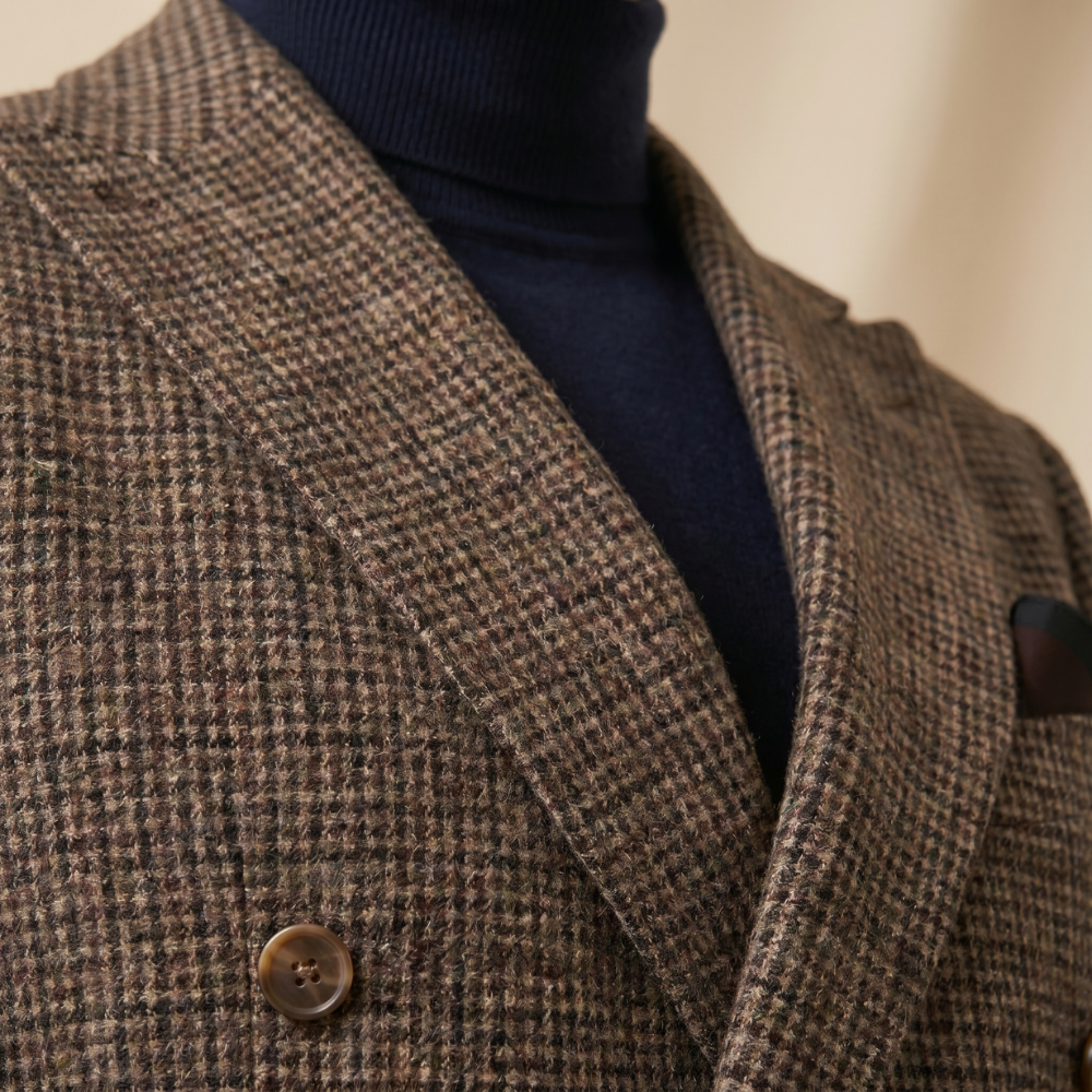 Men's Herringbone Tweed Suit Beige Double Breasted