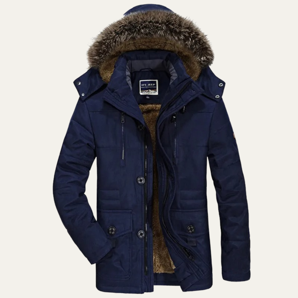 The Olbia Men's Warm Hooded Fur Jacket with Multti Pockets