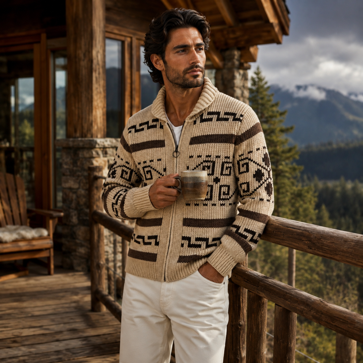 The Serravalle Men’s Button-Up Knit Cashmere Shawl Collar Cardigan