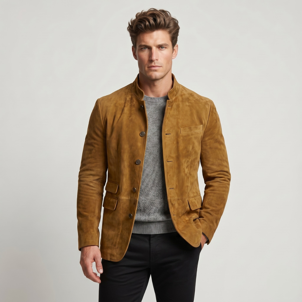 The Belmont Men’s Casual Suede Blazer Jacket – Single Breasted Button Coat