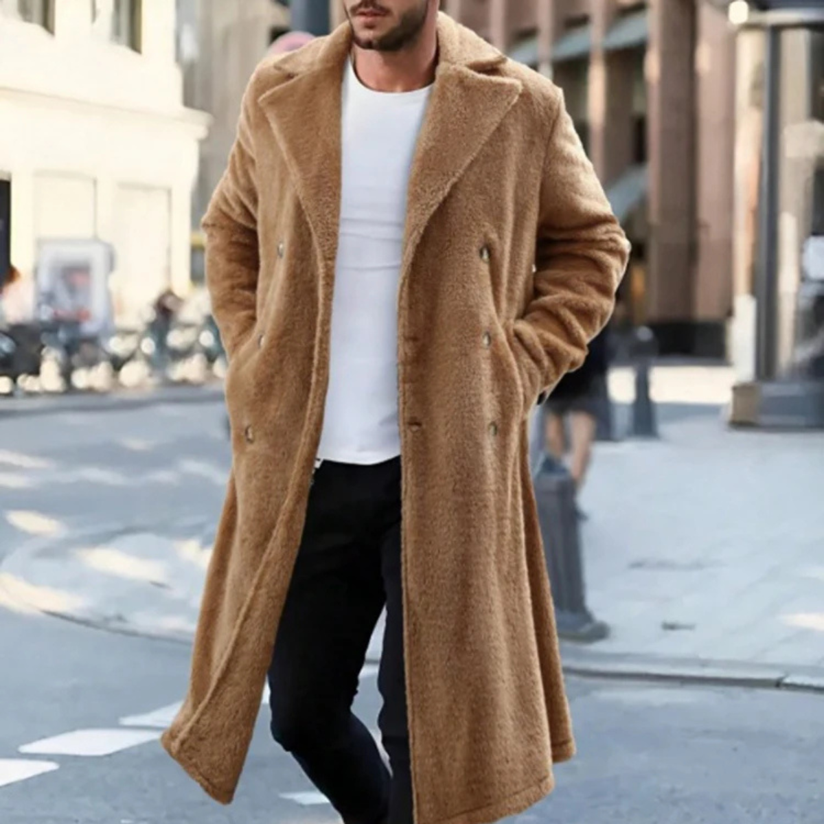 The Fairchild Men's Warm Brown Double Breasted Plush Winter Coat