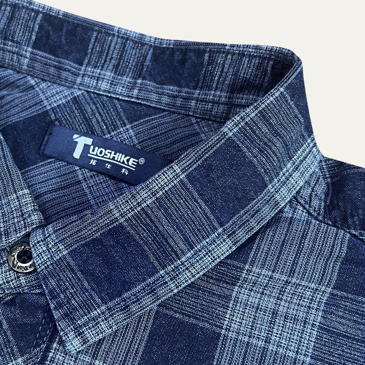 The Foxwood Ridge Men’s Plaid Denim Shirt with Chest Pockets