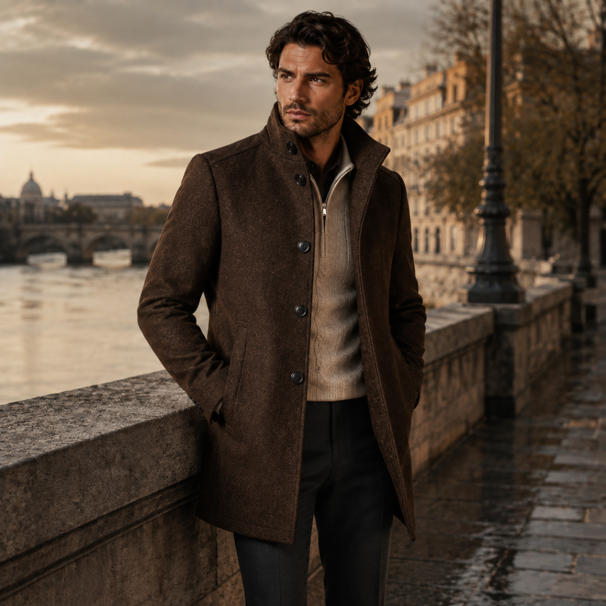 The Aldeburgh Men's Wool Blend Button Up Coat with Warm Lining