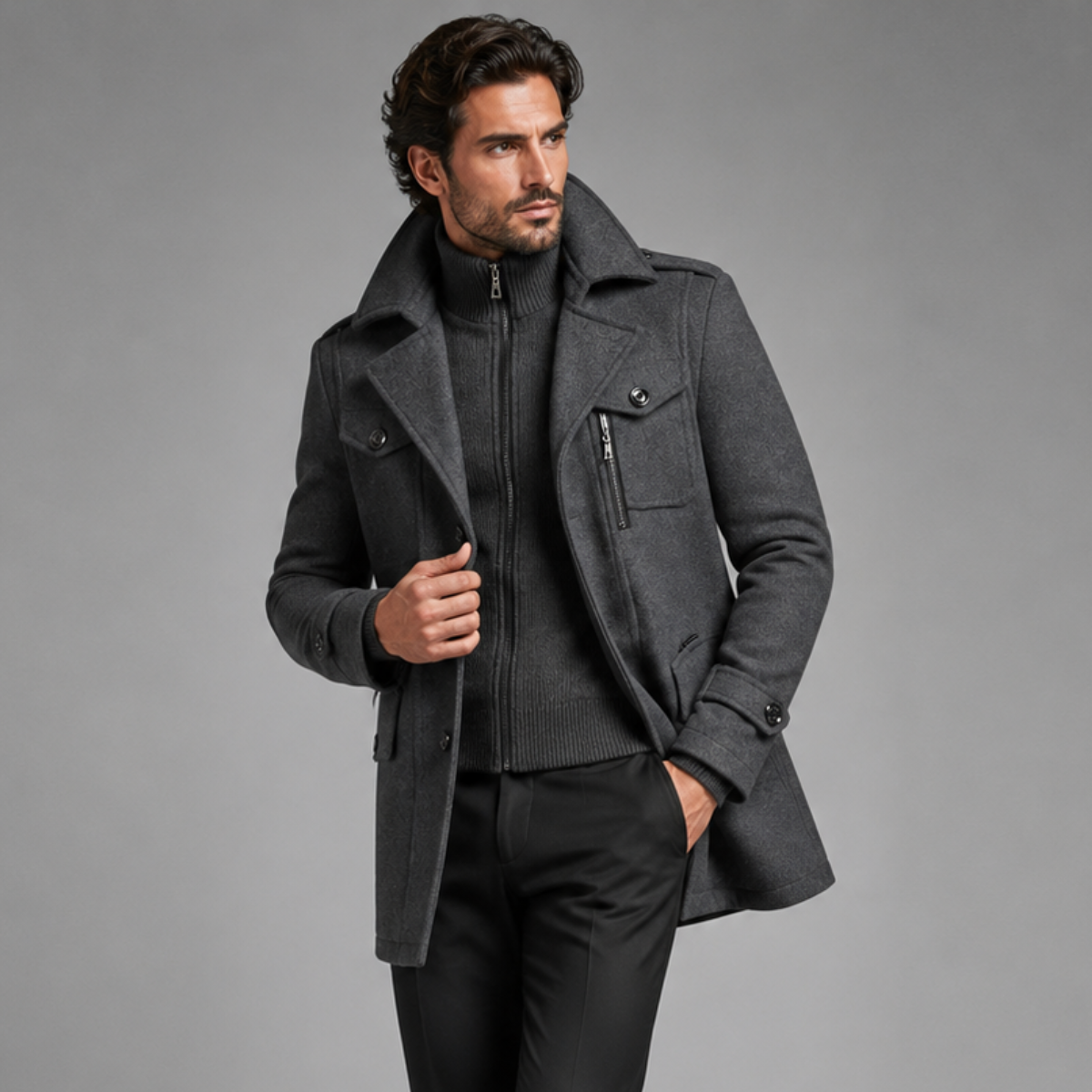 The Kensington Men’s Double Collar Business  Wool Trench Coat