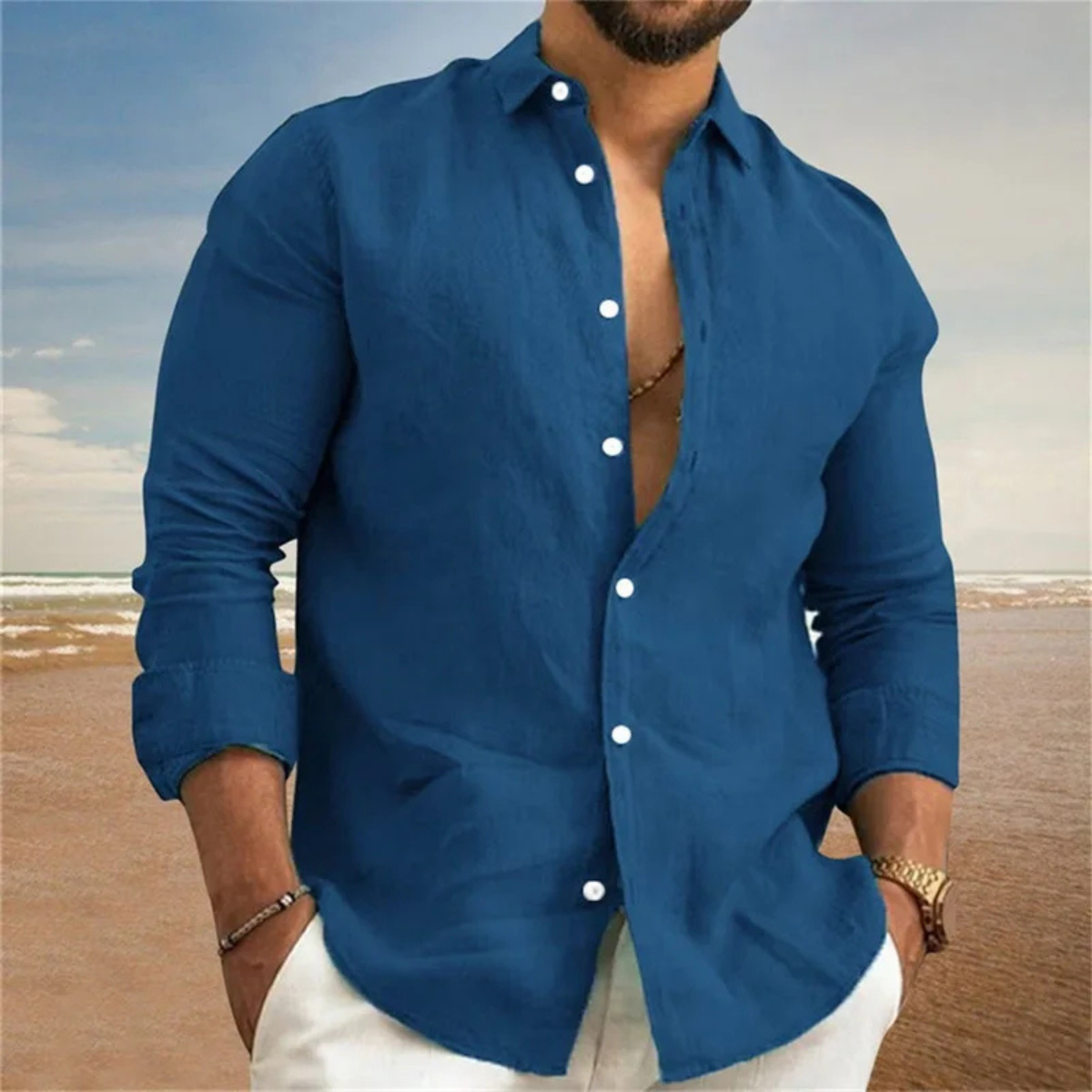 The Stresa Men’s Cotton Linen Button Down Shirt