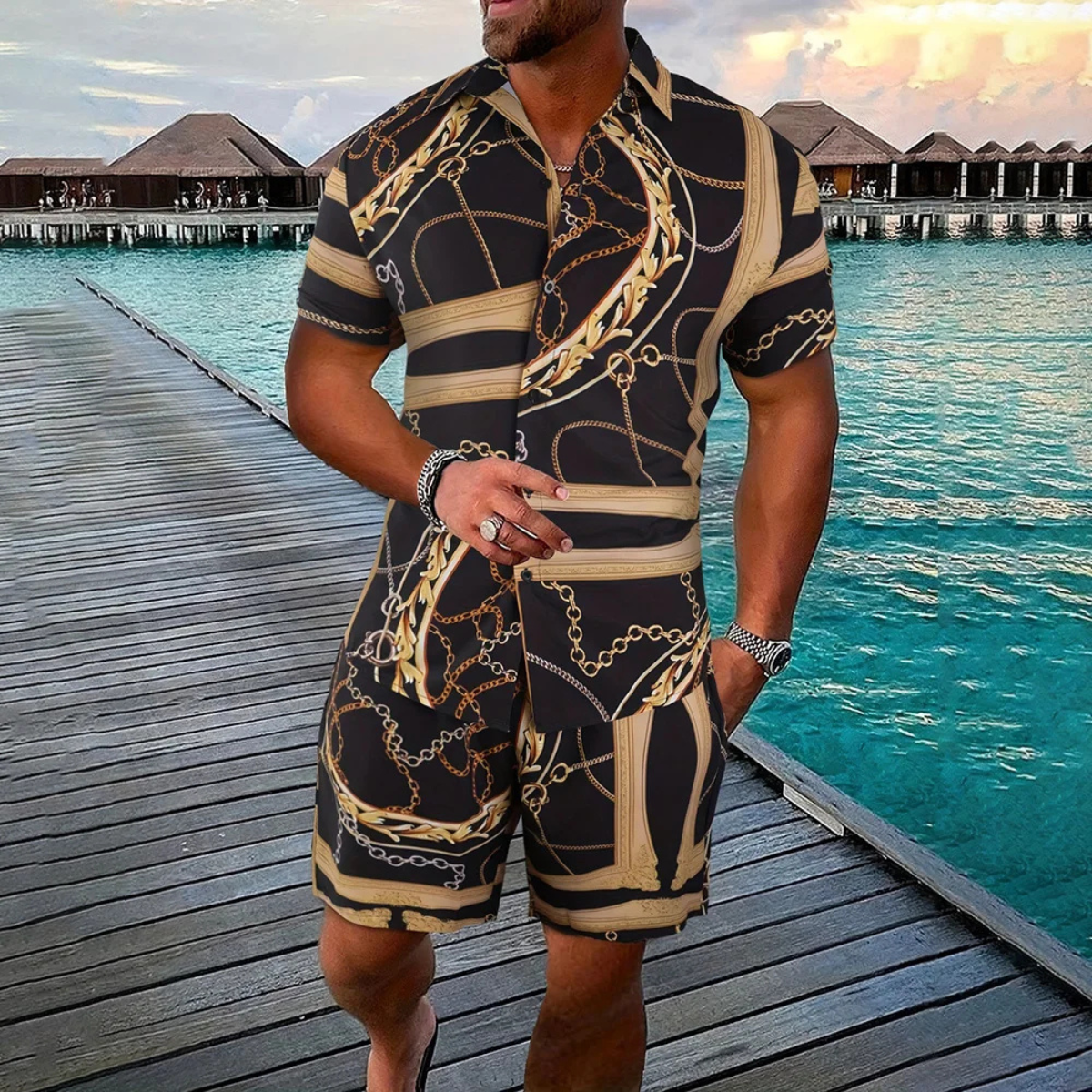 The Brooklawn Men’s Vintage Print Set – Shirt & Shorts