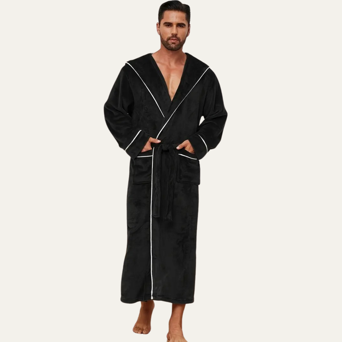 The Kenilworth Men's Hooded Fleece Long Bathrobe with Belt