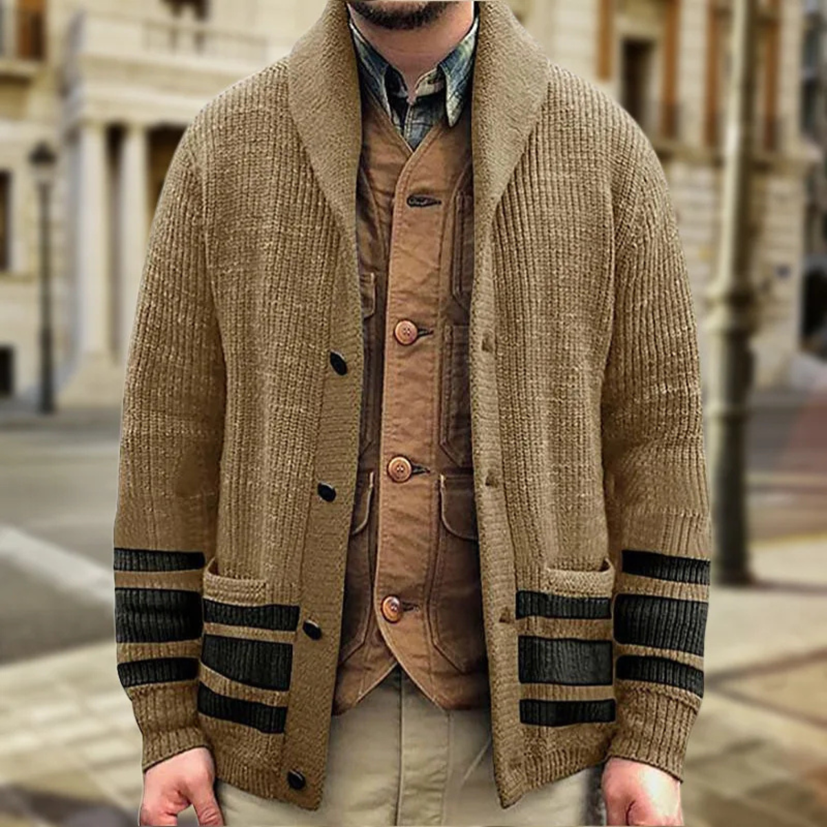 The San Marino Men’s Knitted Thick Warm Lapel Cardigan