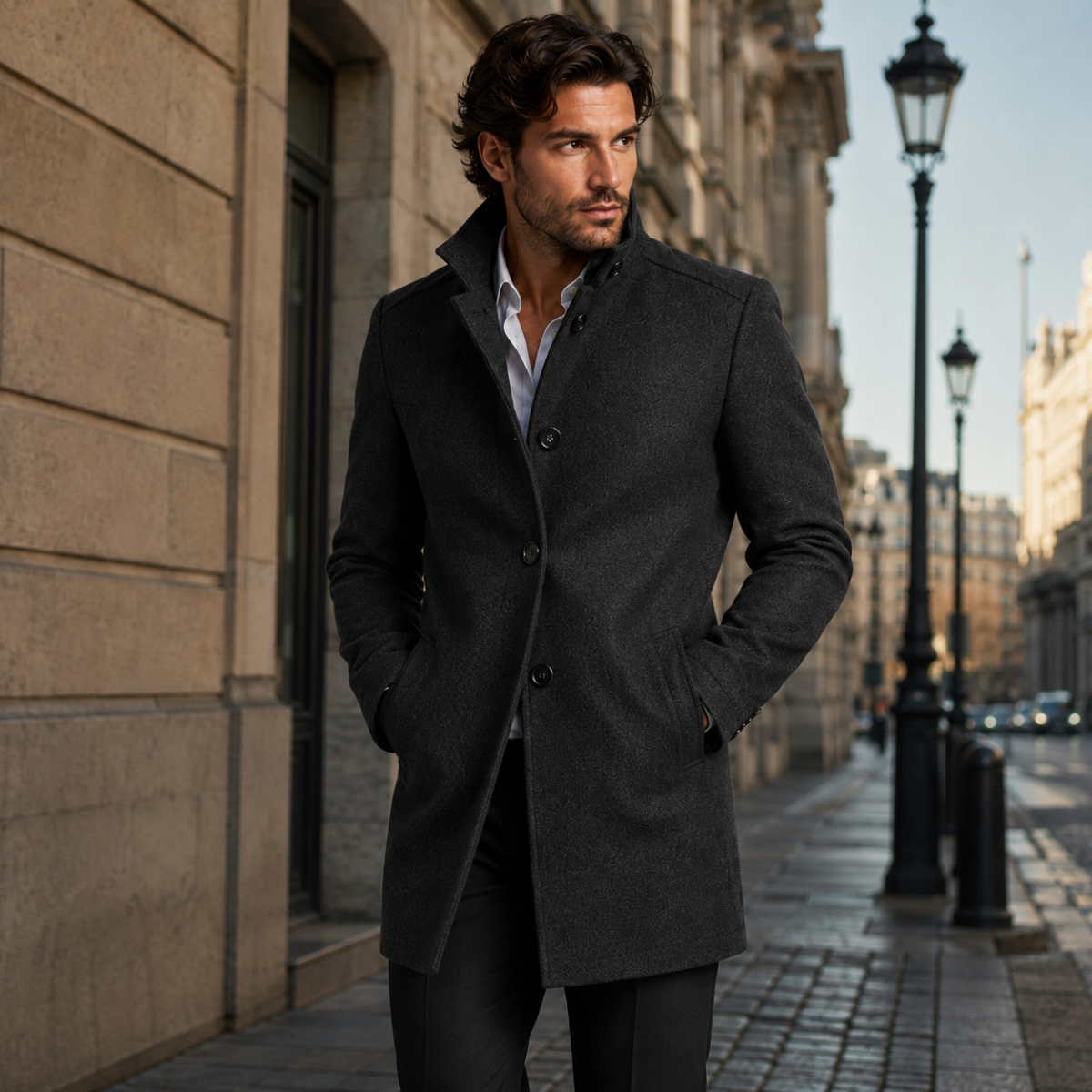 The Aldeburgh Men's Wool Blend Button Up Coat with Warm Lining