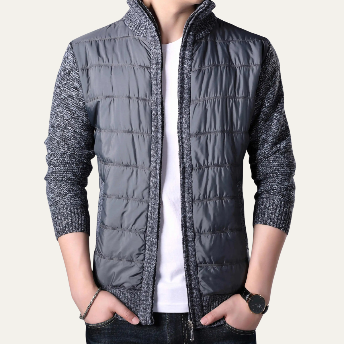 The Dundee Men’s Winter Knit-Sleeve Zip Up Puffer Jacket