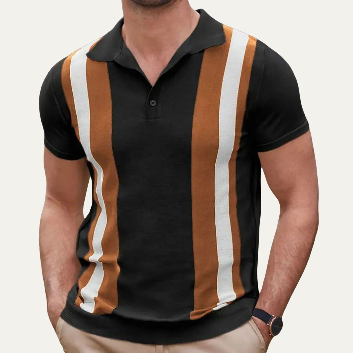 The Grosseto Men’s Retro Striped Knit Casual Polo Shirt