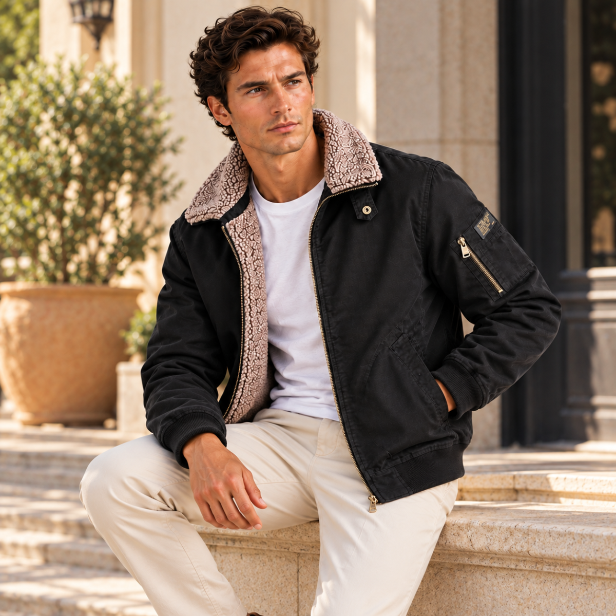 The Wareham Men’s Shearling Line Winter Bomber Jacket