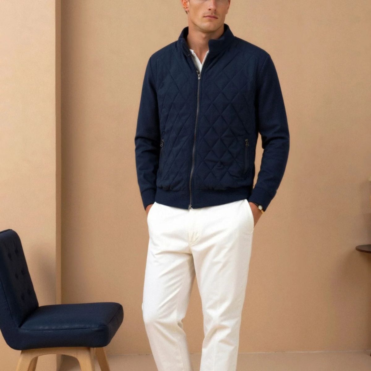The Oxford Navy Blue Quilted Jacket – Men’s Diamond Quilted Coat