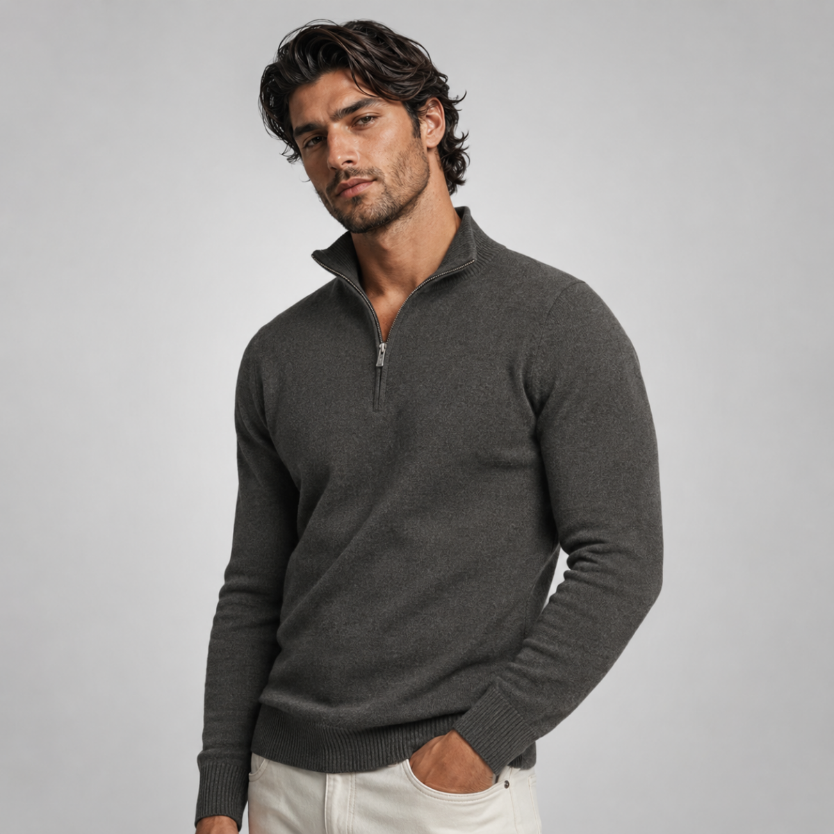 The Kidlington Men's Quarter Zip Lightweight Knit Sweater