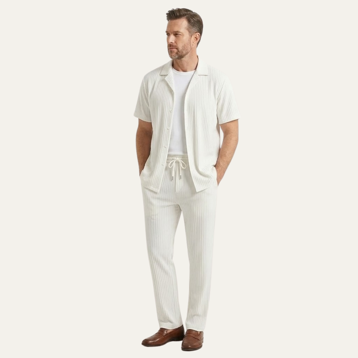 The Dervio Men’s Linen Two Piece Set – Lightweight Button-Up Shirt & Relaxed Pants