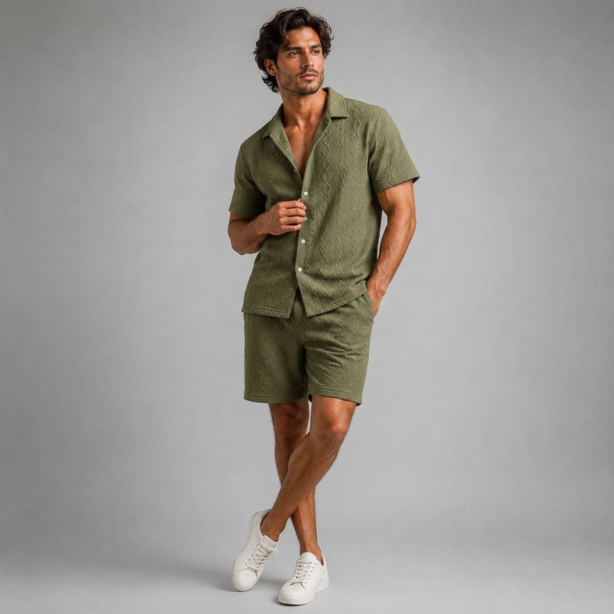 The Meadowridge Men’s Textured Summer Co-Ord Set Shirt & Shorts