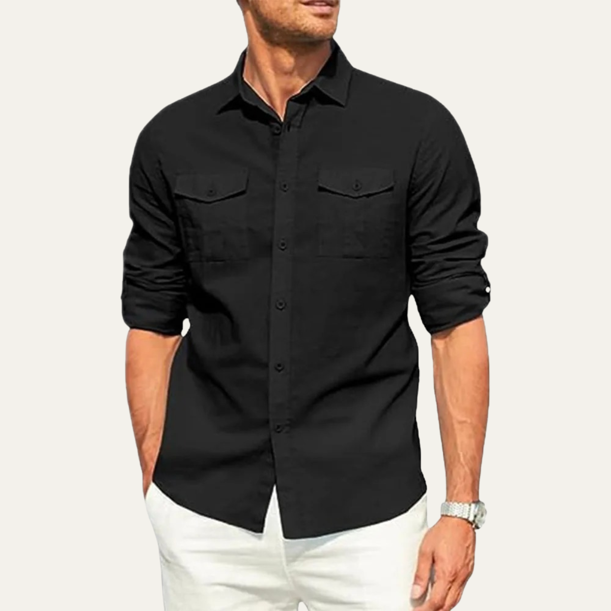 The Riccione Men’s Cotton Linen Double Pocket Button Up Cargo Shirt