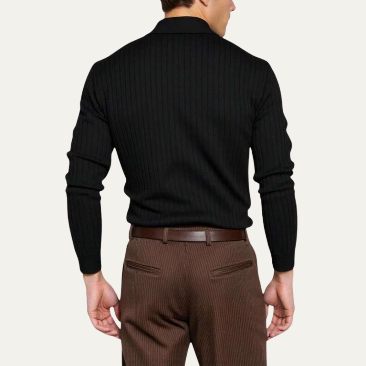 The Ironcrest Hill Men’s Casual Long Sleeve Ribbed Knit Polo Shirt