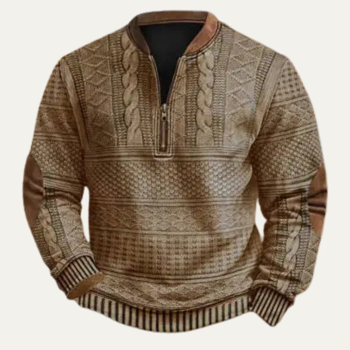 The Palermo Men’s Stylish Patterned Half Zip Sweater with Elbow Patches