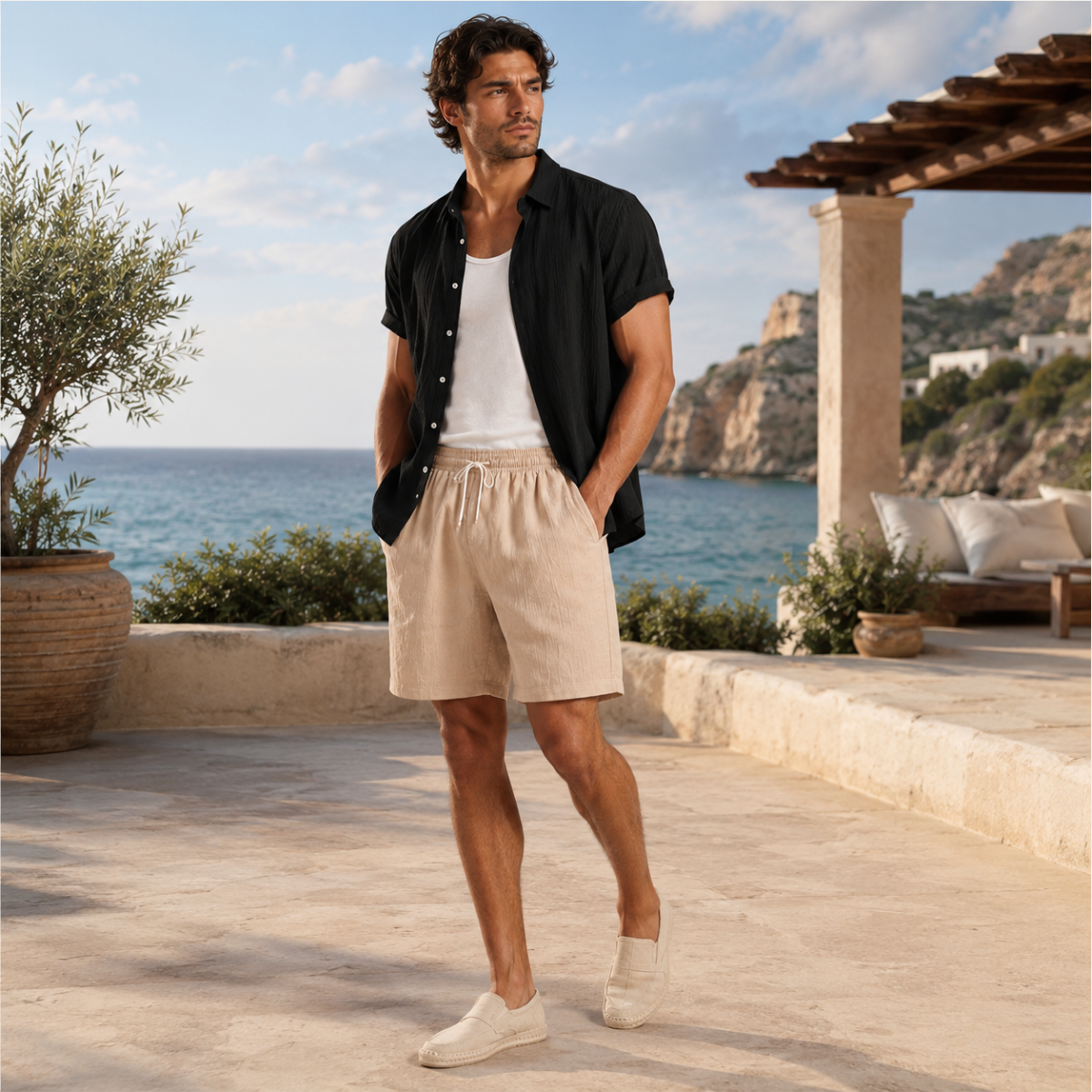 The Pinefield Men’s Summer Co-Ord Set – Button-Up Shirt & Drawstring Shorts